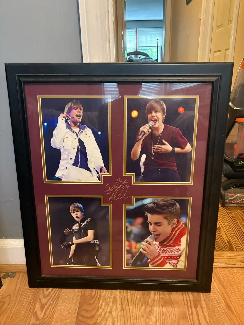 Justin Bieber signed and framed photo.